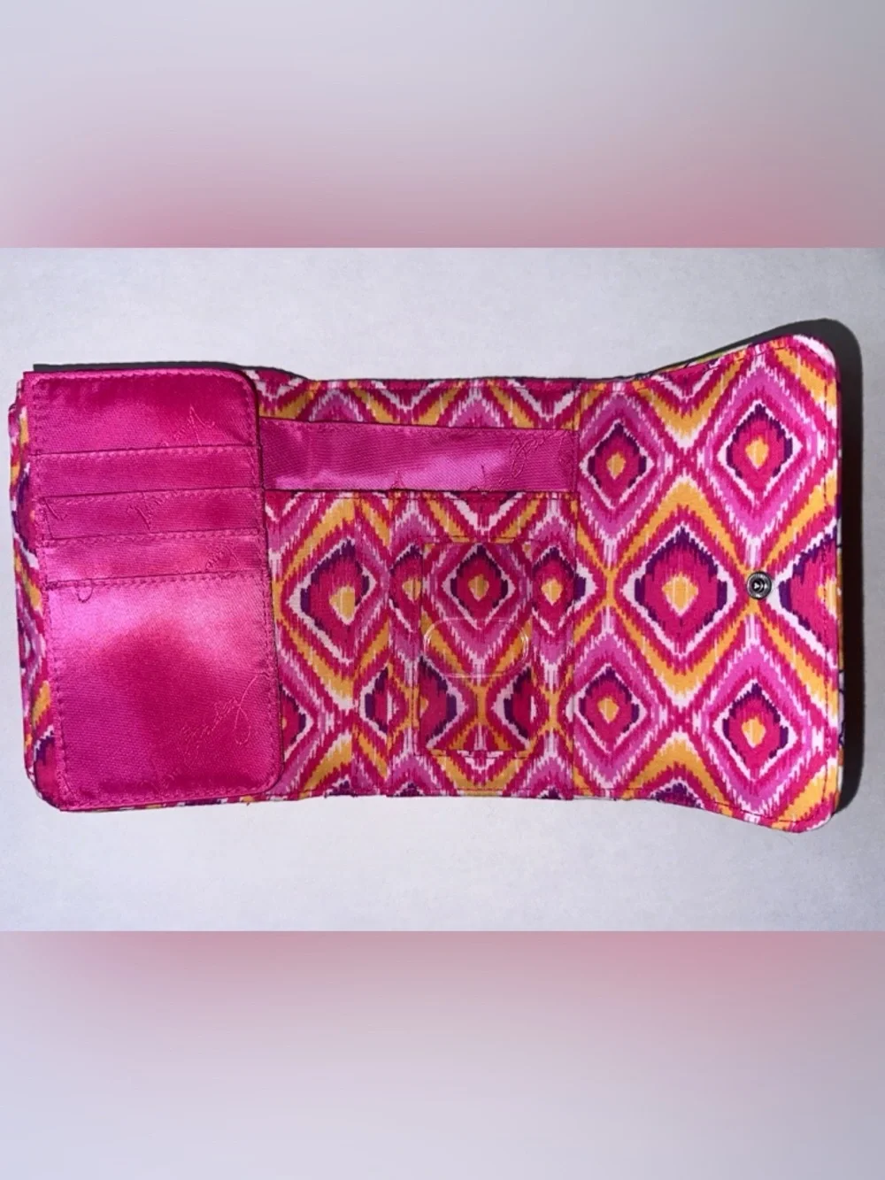 EUC Vera Bradley Clementine Floral Quilted Trifold Wallet - Pink & Orange Multi - Picture 3 of 9